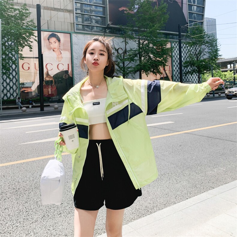 防晒衣女夏季2024新款防紫外线透气宽松大码拼色连帽防晒服薄外套，女装防晒衣，帛香坊