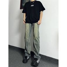 秋季美式ins高街hiphop重工艺水洗微喇复古蓝牛仔裤货号K2320P55，男装牛仔裤，电商A063