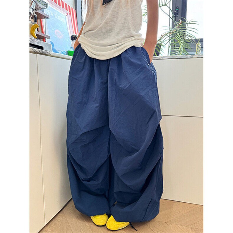 复古褶皱垂感刺绣长裤夏季宽松慵懒纯色松紧腰拖地休闲裤K9018,男装休闲裤,星座1116A（原606A-3）