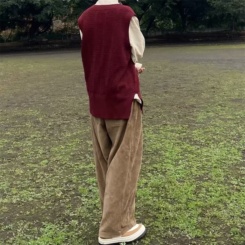 0121-P45V领青少年酒红色针织开衫马甲男秋冬款潮流休闲秋季,男装背心/马甲,电商B323A