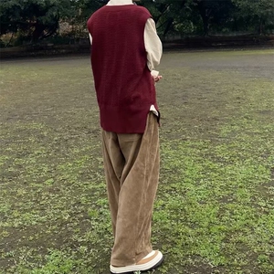 0121-P45 V领青少年酒红色针织开衫马甲男秋冬款潮流休闲秋季图片