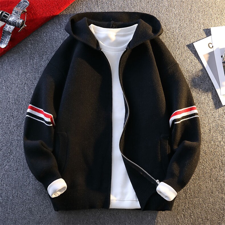 【抖音得物】2025秋季时尚毛衣针织开衫连帽男士宽松长袖，男装针织衫/毛衣，电商A113