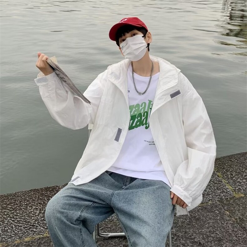 防晒衣薄款潮流户外速干连帽衣服帅气防紫外线宽松外套881P38,男装防晒衣,星座410-2
