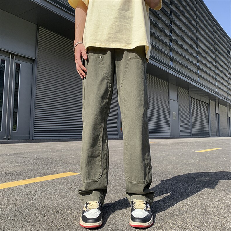 夏季美式高街vibe铆钉伐木裤男款宽松直筒休闲工装裤D0987P55,男装工装外套,电商D325