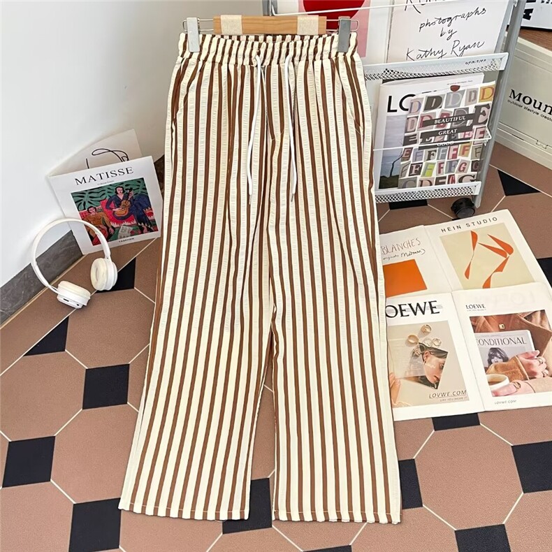松紧腰条纹抽绳休闲裤男2026春秋季款宽松慵懒风直筒裤K9545/P39，男装休闲裤，星座506B