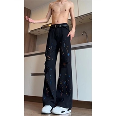 美式街头水洗做旧破洞牛仔裤男直筒宽松高街长裤513ACK1897P40，男装牛仔裤，星座513A