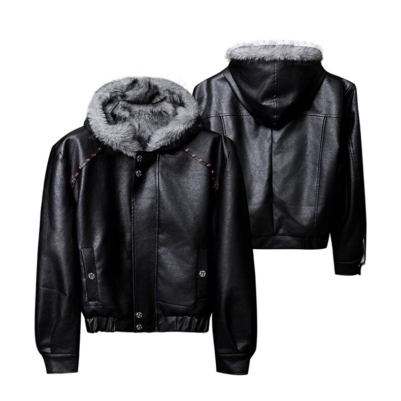重磅座山雕加绒皮衣棉服男冬季连帽大毛领棉衣外套LS50433-P145,男装皮衣,星座1008