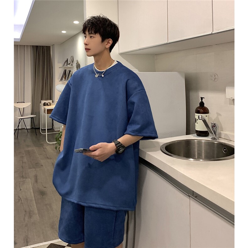 1港风模麂皮绒大码M-5XL短TDT8766P23DK8767P32套装TZ8757P55,男装休闲套装,星座226-2