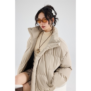 现货5W件冬季三防美式重磅硬挺boxy羽绒纯色立领棉衣外套加厚棉服图片