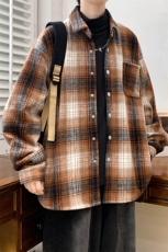 春款男士毛呢衬衫长袖宽松格子衬衣休闲夹克外套A011-2/8808P65，男装夹克，电商A012