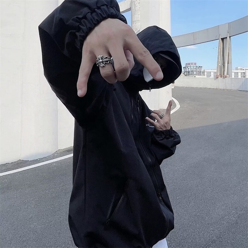 新款港风标准夹克潮流长袖秋季ins青春流行外穿男潮拉链装饰连帽图片
