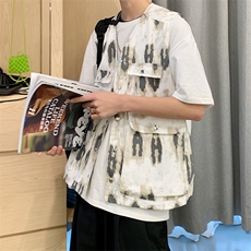 扎染工装马甲街头复古嘻哈学生bf韩版百搭宽松无袖背心W1117-P36，男装背心/马甲，星座512-2