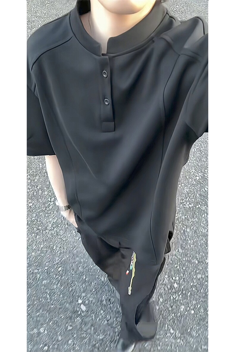 2025夏季新款品质亨利领短袖休闲正肩T恤PT803-特p25,男装T恤,星座508（原C305）