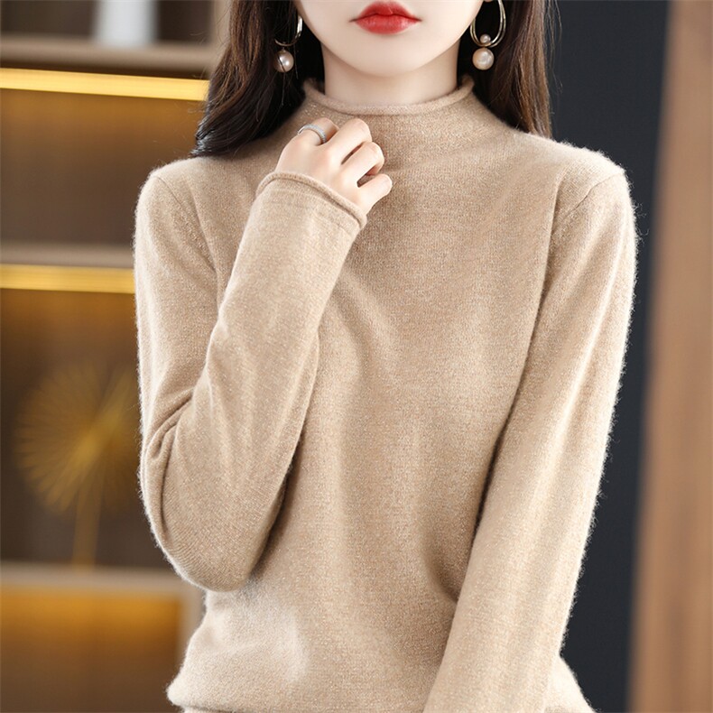 25秋冬100%纯羊毛衫针织毛衣女圆领拼色假两件上衣宽松羊绒衫打底,女装羊毛衫,牧雅羊绒