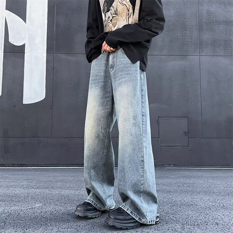 美式复古牛仔裤男款直筒宽松做旧阔腿休闲裤子K5521-P45,男装牛仔裤,星座1109-3