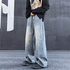 美式复古牛仔裤男款直筒宽松做旧阔腿休闲裤子K5521-P45，男装牛仔裤，星座1109-3