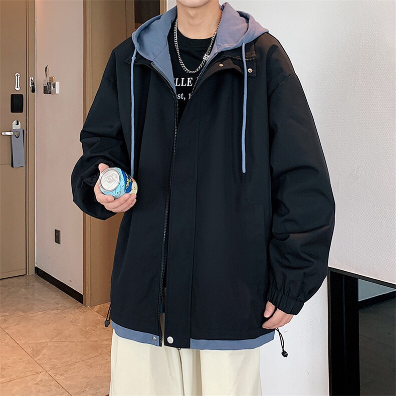 JK763P78港风二开宽松假两件夹克百搭落肩简约连帽上衣外套,男装夹克,星座1204-3