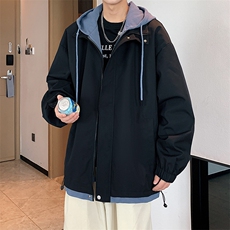 JK763P78港风二开宽松假两件夹克百搭落肩简约连帽上衣外套，男装夹克，星座1204-3