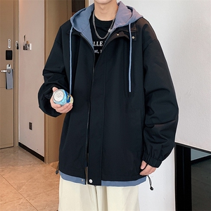 JK763 P78港风二开宽松假两件夹克百搭落肩简约连帽上衣外套图片