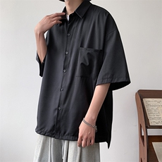 短袖纯色衬衫文艺男青年夏季新款港风宽松冰丝坠感衬衣CS8805-35，男装衬衫，星座214-3