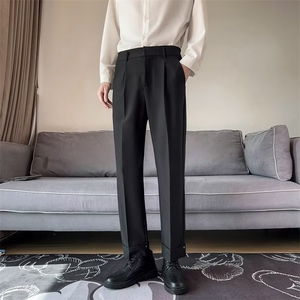 小西裤男九分修身直筒休闲裤男士高级垂感黑色西装长裤子潮 KA514图片