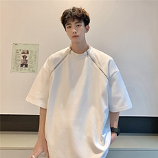 港风美式双拉链设计T恤男休闲大码情侣短袖T恤男DT77098P40控58，男装T恤，星座226-1