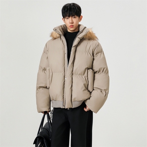 秋冬新款 可二开 休闲百搭连帽毛领PU加厚情侣棉服MY5241 TP90图片