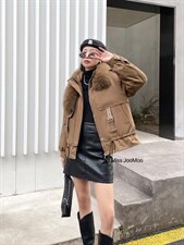 韩版不规则大毛领宽松小个子派克羽绒服，女装羽绒服，祖玛