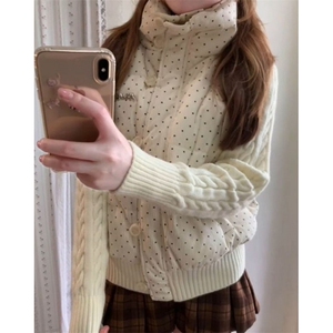 甜美可爱少女麻花针织拼接波点棉服冬季立领保暖外套棉袄 M7868图片