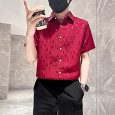 店主风社会小伙男士修身短袖衬衫男休闲痞帅衬衣301A-1/CS421/P55，男装衬衫，星座301A-1