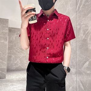 店主风社会小伙男士修身短袖衬衫男休闲痞帅衬衣301A-1/CS421/P55图片