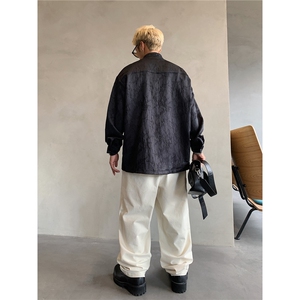 潮新中式提花立领长袖衬衫复古暗纹肌理盘扣中山装上衣服CS580图片
