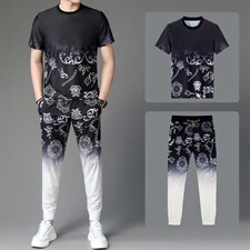 男士休闲百搭套装夏季2023新款圆领短袖t恤运动裤子两件套，男装休闲套装，电商B212（原钱塘6029）