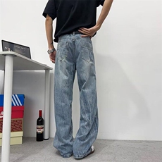 闪电纹牛仔裤男女韩版潮流帅气百搭2026夏季ins长裤RK2607-P45，男装牛仔裤，星座412-2