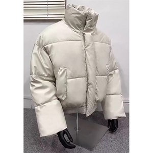 现货5W件冬季三防重磅boxy短款羽绒连帽PU皮棉衣外套防风加厚棉服图片