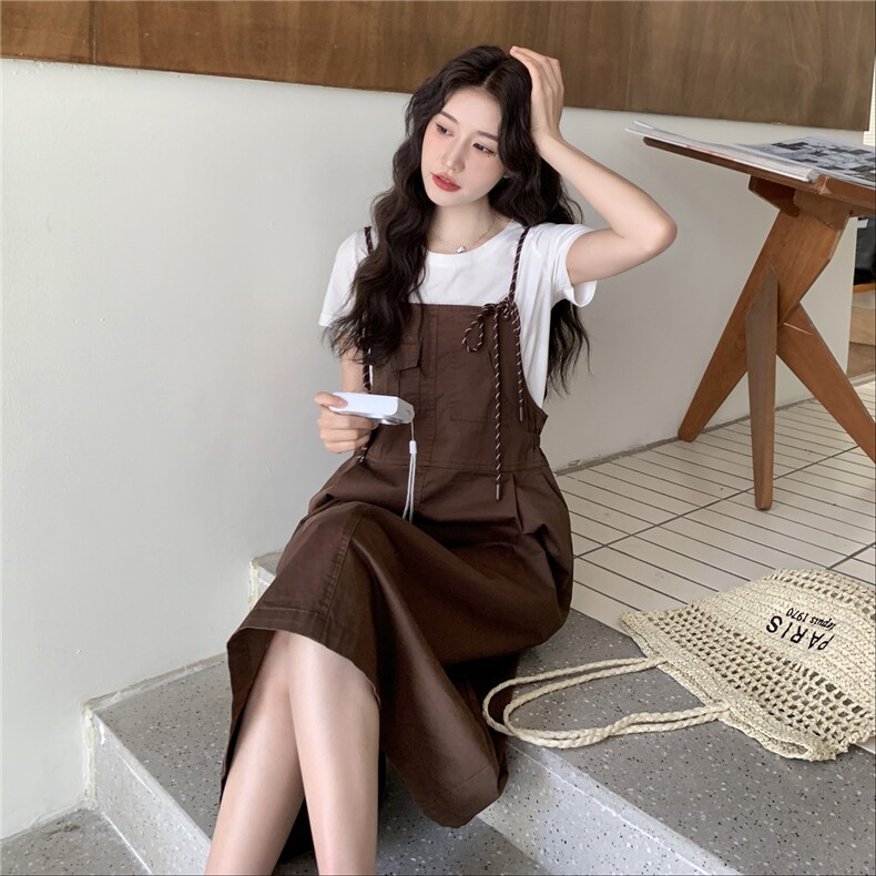 休闲减龄俏皮吊带连衣裙套装女夏2025新款大方得体爆款高级感裙子,女装半身裙,2C323