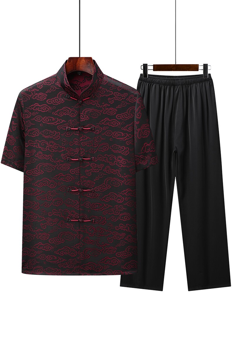 风唐装棉麻短袖衬衫套装男士夏装太极服宽松套装CF2806-P110,男装休闲套装,星座1105-3