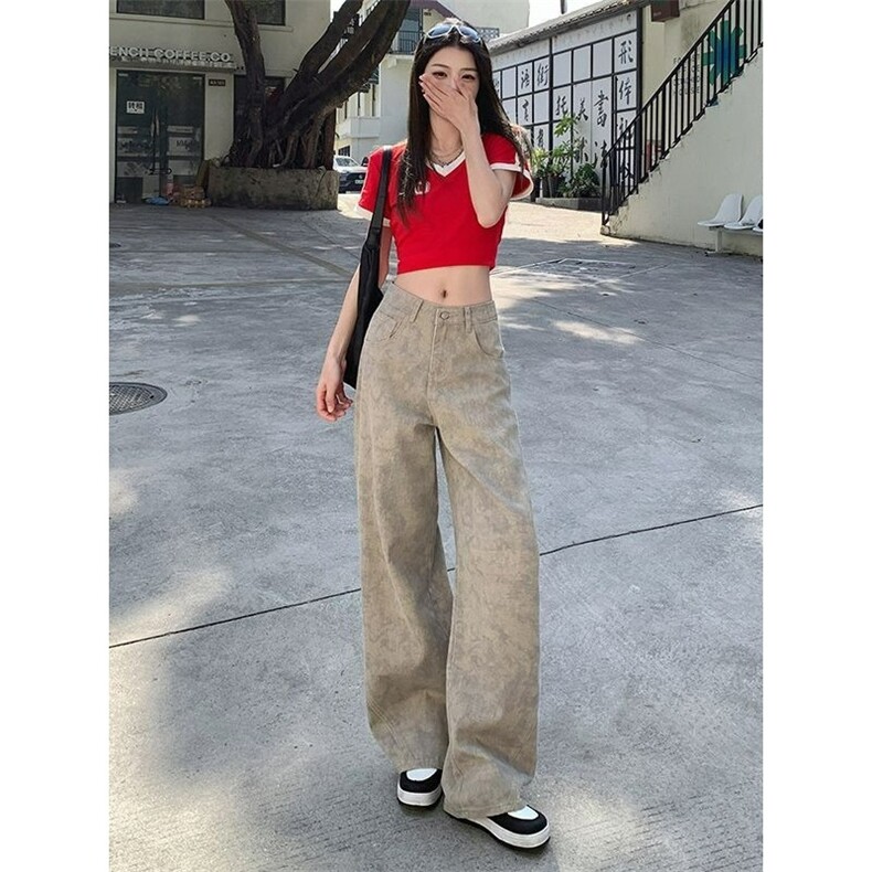 高街做旧脏脏牛仔裤女2025年新款夏季小众高腰扎染宽松显瘦阔腿裤,男装牛仔裤,星座1210-1