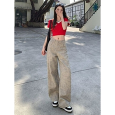 高街做旧脏脏牛仔裤女2025年新款夏季小众高腰扎染宽松显瘦阔腿裤，男装牛仔裤，星座1210-1