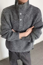 现货高级感纽扣针织衫外套男重磅800g老钱风半高领毛衣-A2329TP68，男装针织衫/毛衣，电商B241