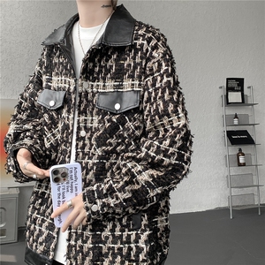复古拼接小香风外套春秋大码高级感痞帅上衣pu皮衣夹克JK5209/P95图片