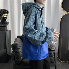 WY01-P95秋季套头卫衣男休闲宽松大码格子连帽夹克外套，男装卫衣，电商B369（原A024）