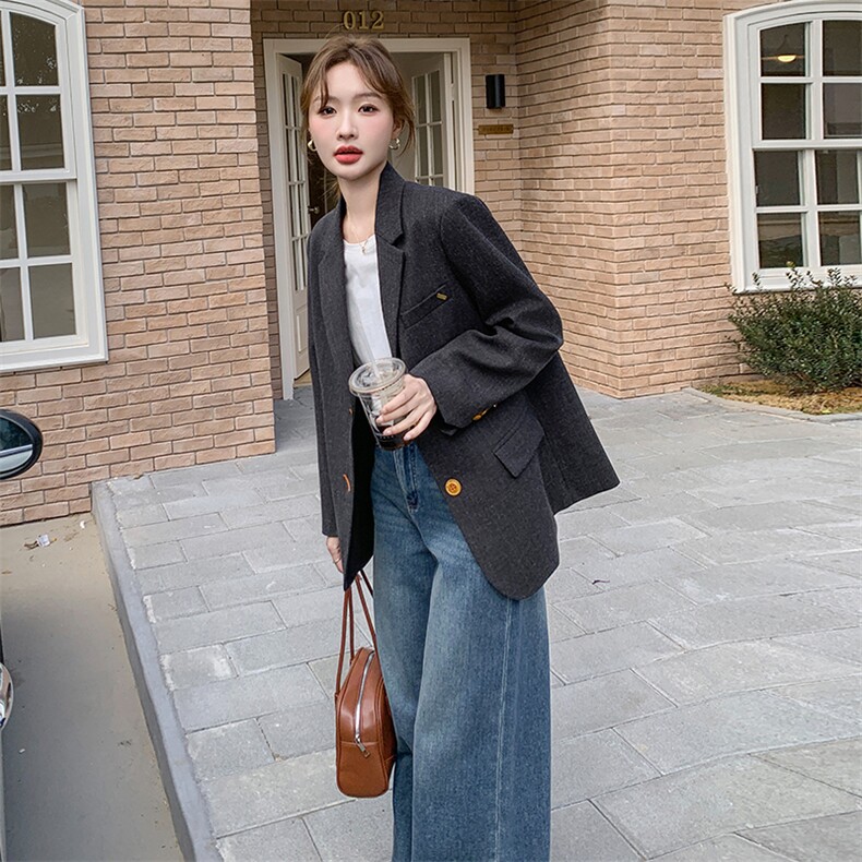 黑色西装外套女2025春季新款韩版高级感休闲百搭气质通勤职业西服,女装西装,秋水欣儿