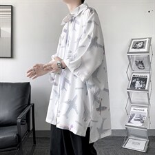 夏季潮流小飞机满印ins衬衫男新款冰丝情侣装A071-C35-P38，男装衬衫，电商A071