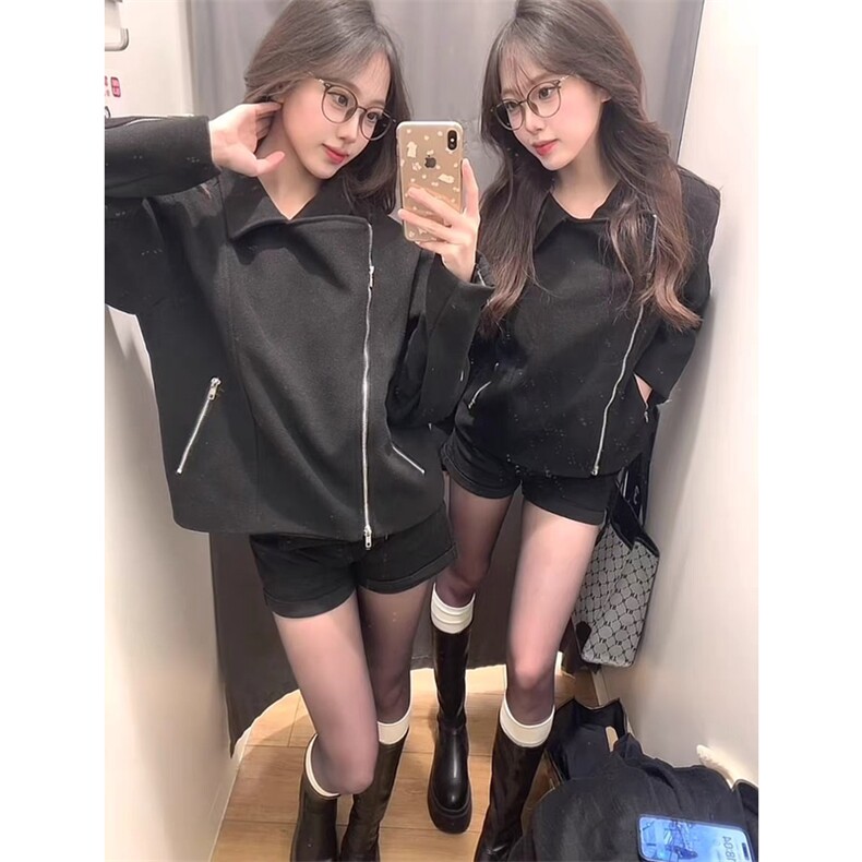 短款毛呢外套男女同款斜拉链解构设计感夹克套DY193-P90图片