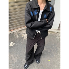 麂皮蝴蝶拉链夹克复古boxy短宽版氛围感外套JK211特P65，男装夹克，星座908-1