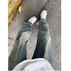 美式拼接感vibe高街直筒牛仔裤vintage复古水洗设计感街头风裤子，男装牛仔裤，星座506A