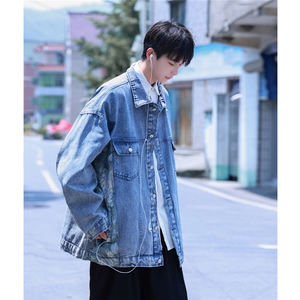 1港风刺绣拼接宽松牛仔大码M-5XL潮夹克外套男NZ77065P95控128图片
