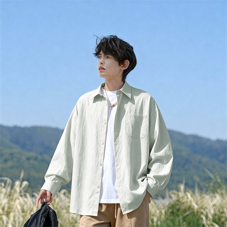 2026春季新款翻领口袋设计男宽松长袖衬衫C6370特P30建议零售价78图片