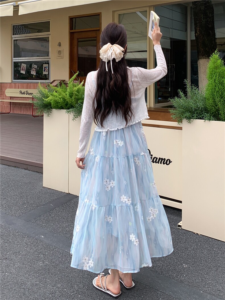 主推现货新款蓝色吊带配披肩连衣裙两件套P165-K245,女装套装/套裙,网红馆